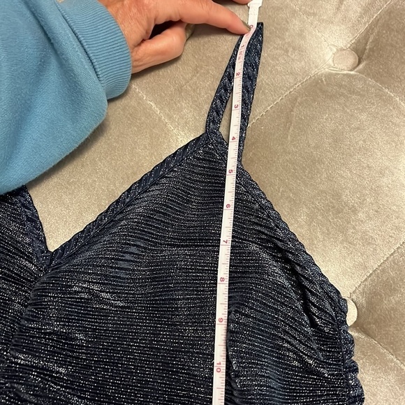 A love story brand navy blue and silver metallic ruched front peplum cami tank - Picture 12 of 14